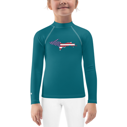 Michigan Upper Peninsula Rash Guard (w/ UP USA Flag) | Toddler - Auburn HIlls Teal