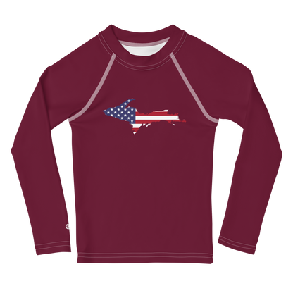 Michigan Upper Peninsula Rash Guard (w/ UP USA Flag) | Toddler - Old Mission Burgundy