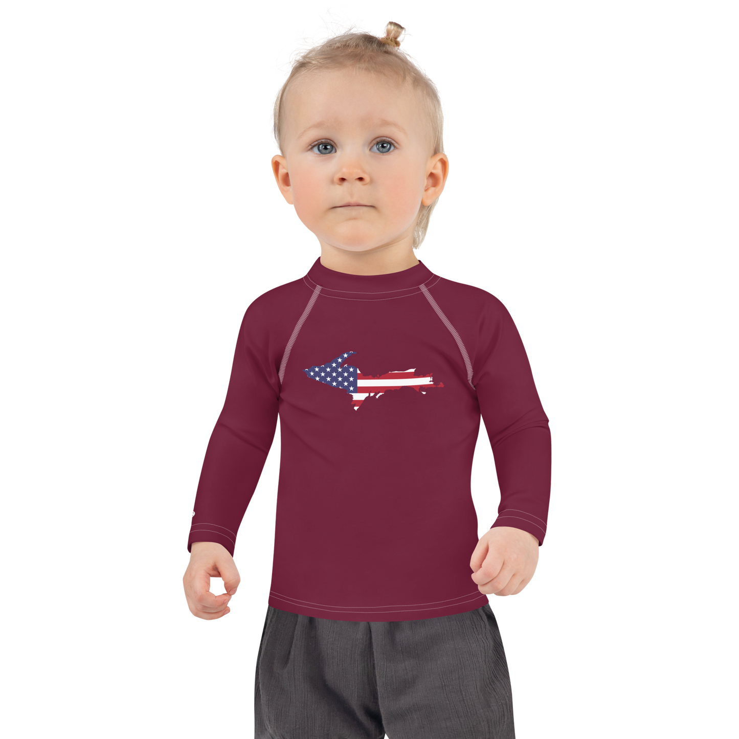 Michigan Upper Peninsula Rash Guard (w/ UP USA Flag) | Toddler - Old Mission Burgundy