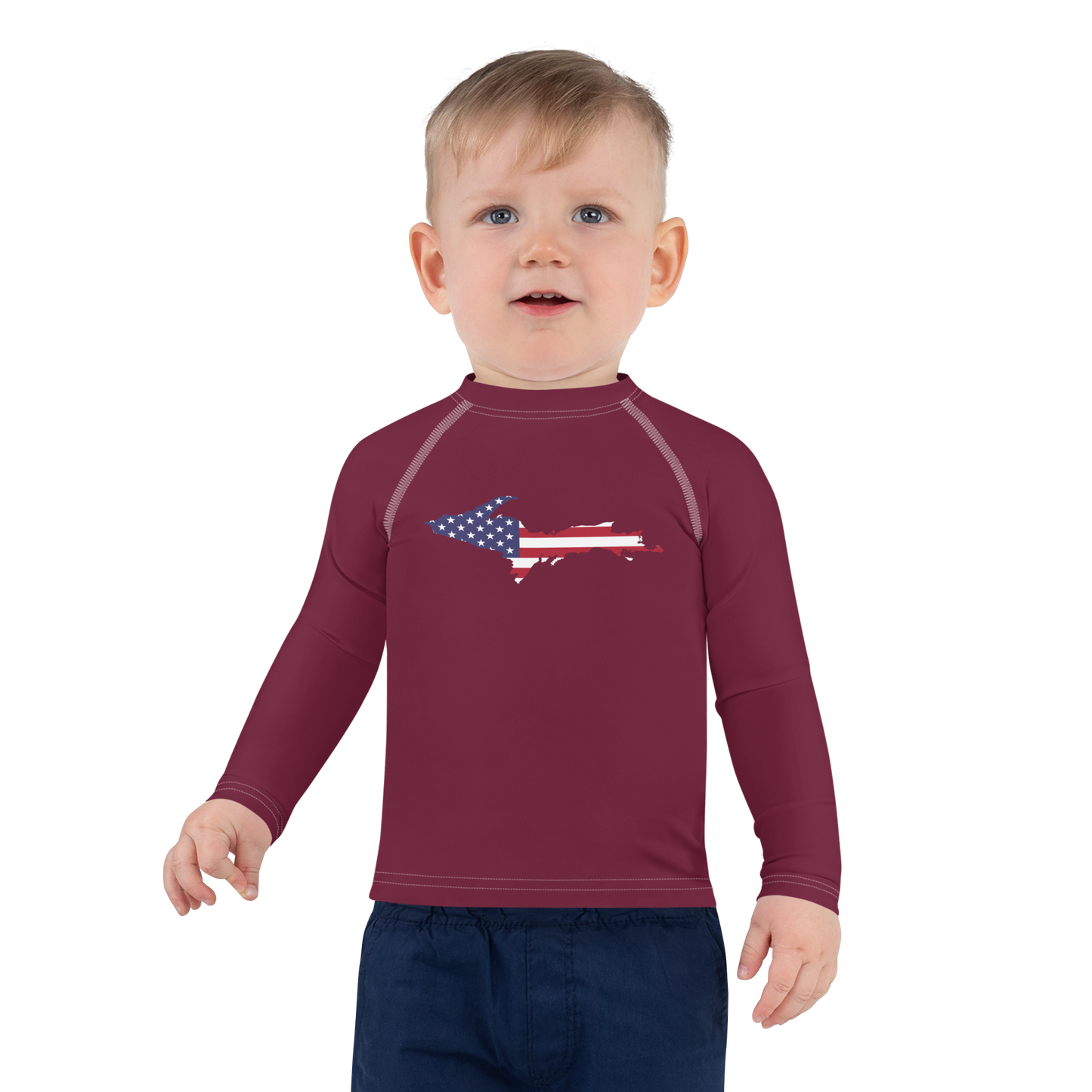 Michigan Upper Peninsula Rash Guard (w/ UP USA Flag) | Toddler - Old Mission Burgundy