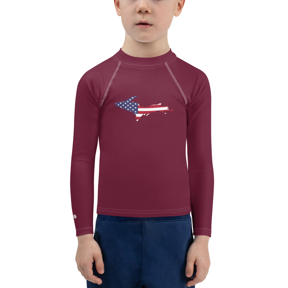 Michigan Upper Peninsula Rash Guard (w/ UP USA Flag) | Toddler - Old Mission Burgundy