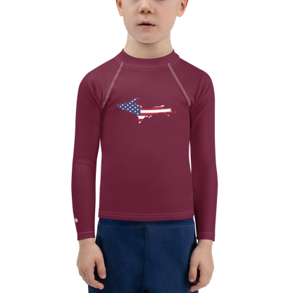 Michigan Upper Peninsula Rash Guard (w/ UP USA Flag) | Toddler - Old Mission Burgundy