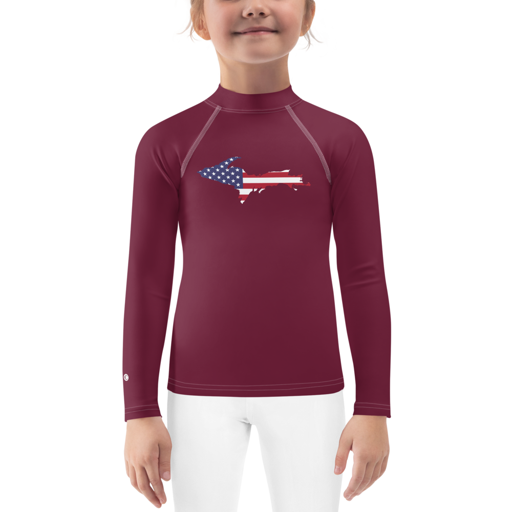 Michigan Upper Peninsula Rash Guard (w/ UP USA Flag) | Toddler - Old Mission Burgundy