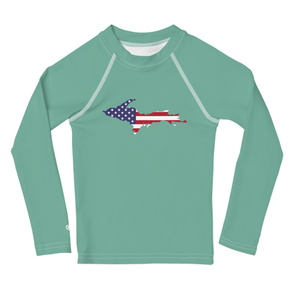 Michigan Upper Peninsula Rash Guard (w/ UP USA Flag) | Toddler - Metallic Mint Green