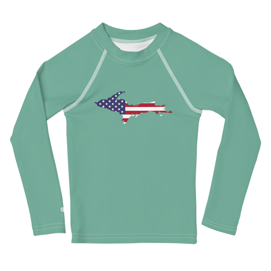 Michigan Upper Peninsula Rash Guard (w/ UP USA Flag) | Toddler - Metallic Mint Green