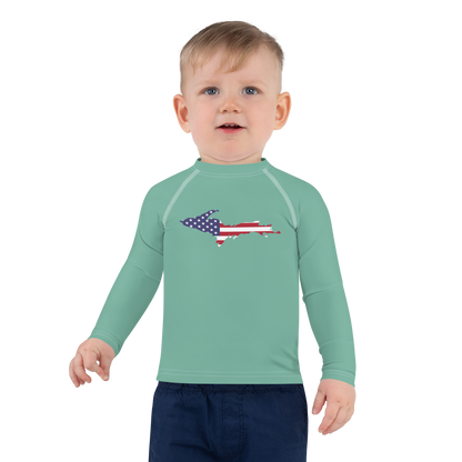 Michigan Upper Peninsula Rash Guard (w/ UP USA Flag) | Toddler - Metallic Mint Green