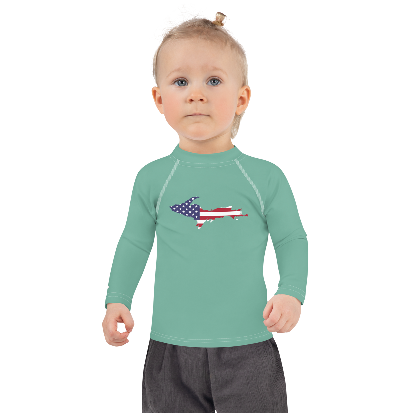 Michigan Upper Peninsula Rash Guard (w/ UP USA Flag) | Toddler - Metallic Mint Green