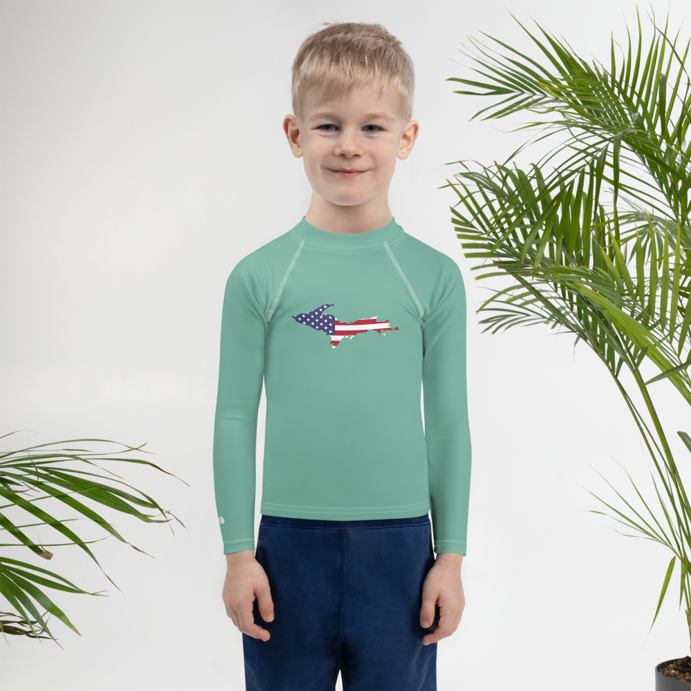 Michigan Upper Peninsula Rash Guard (w/ UP USA Flag) | Toddler - Metallic Mint Green