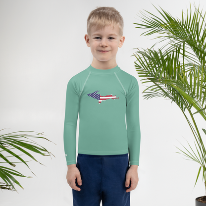 Michigan Upper Peninsula Rash Guard (w/ UP USA Flag) | Toddler - Metallic Mint Green