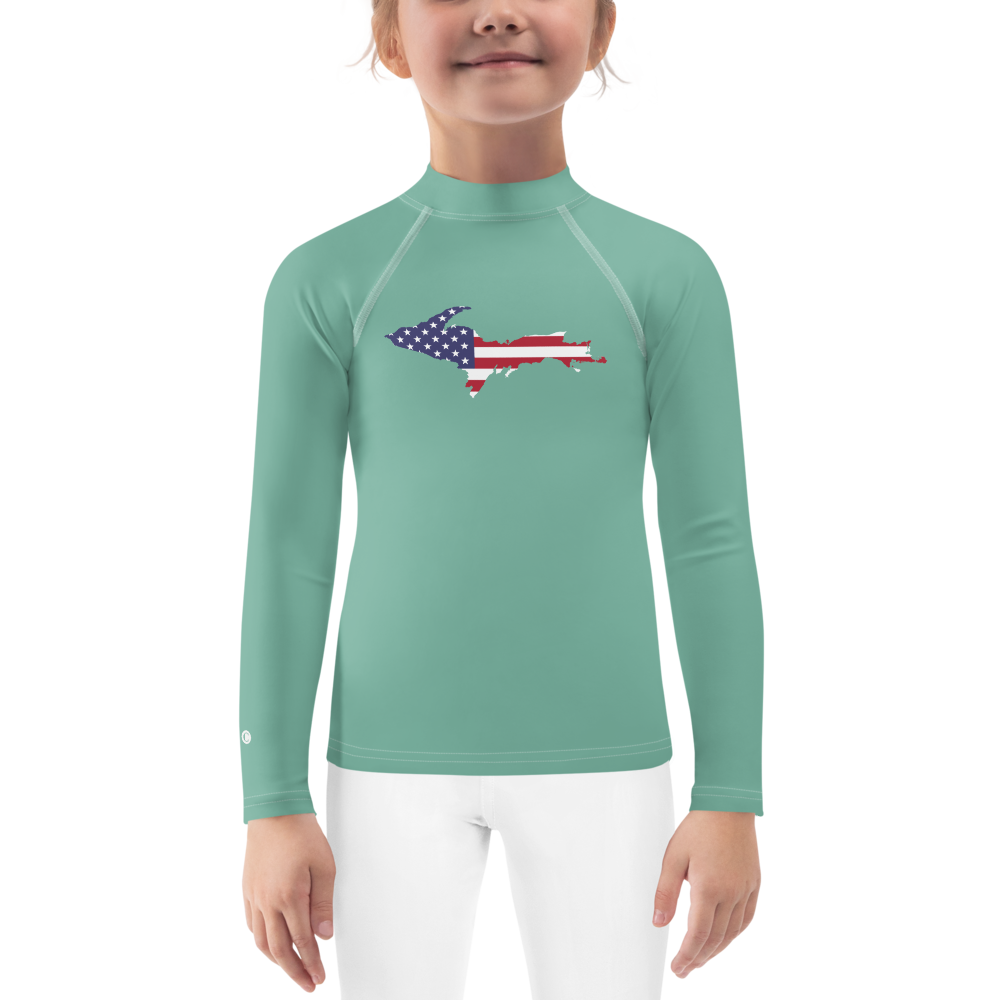 Michigan Upper Peninsula Rash Guard (w/ UP USA Flag) | Toddler - Metallic Mint Green