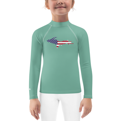 Michigan Upper Peninsula Rash Guard (w/ UP USA Flag) | Toddler - Metallic Mint Green