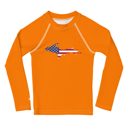 Michigan Upper Peninsula Rash Guard (w/ UP USA Flag) | Toddler - Safety Orange