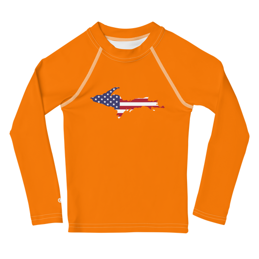 Michigan Upper Peninsula Rash Guard (w/ UP USA Flag) | Toddler - Safety Orange