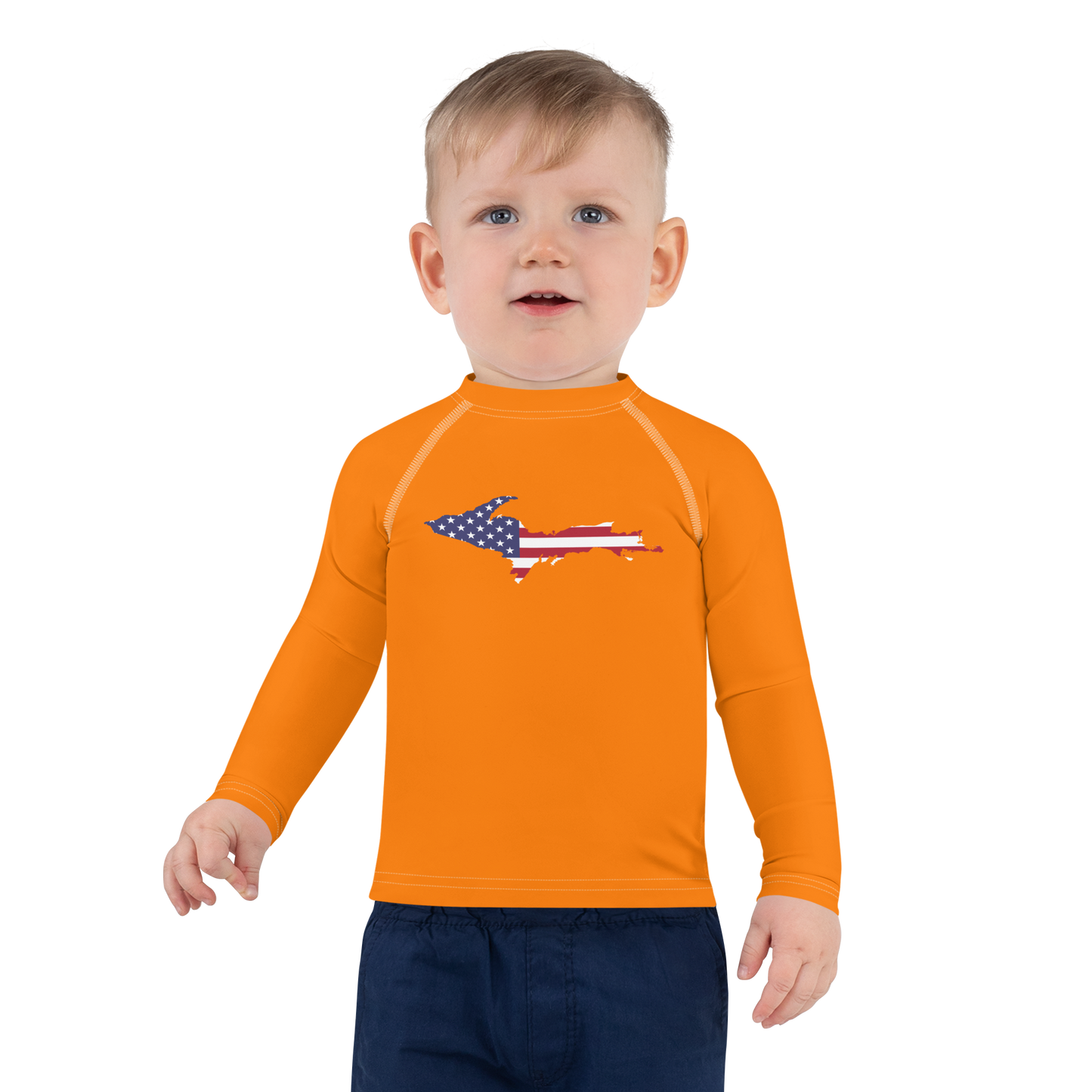 Michigan Upper Peninsula Rash Guard (w/ UP USA Flag) | Toddler - Safety Orange