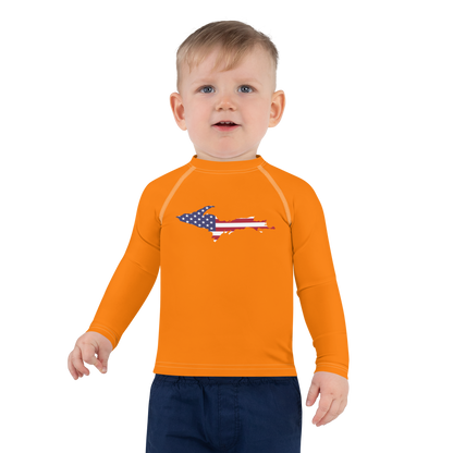 Michigan Upper Peninsula Rash Guard (w/ UP USA Flag) | Toddler - Safety Orange