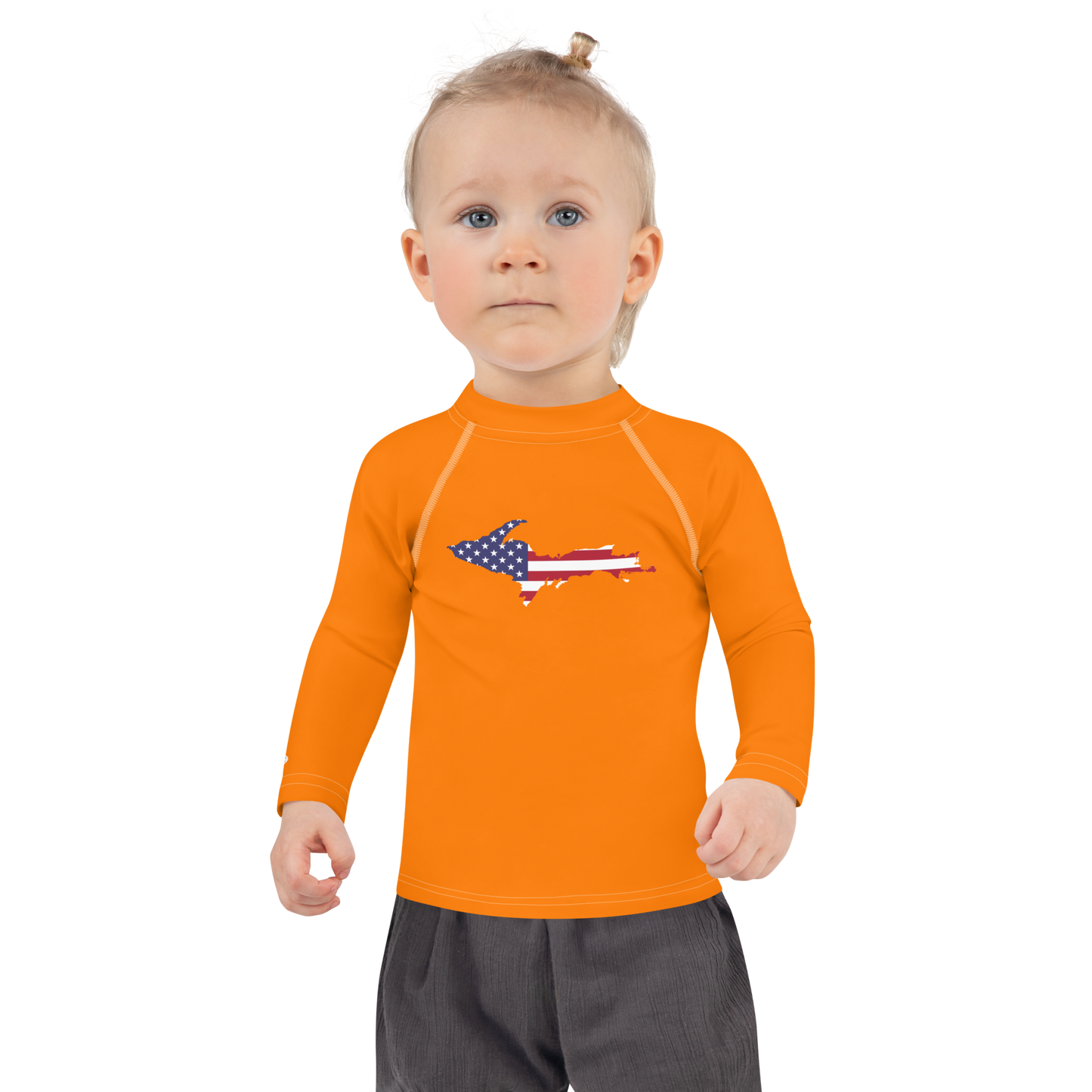 Michigan Upper Peninsula Rash Guard (w/ UP USA Flag) | Toddler - Safety Orange