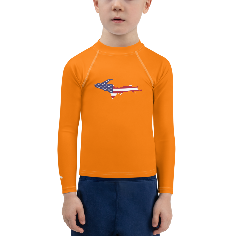 Michigan Upper Peninsula Rash Guard (w/ UP USA Flag) | Toddler - Safety Orange