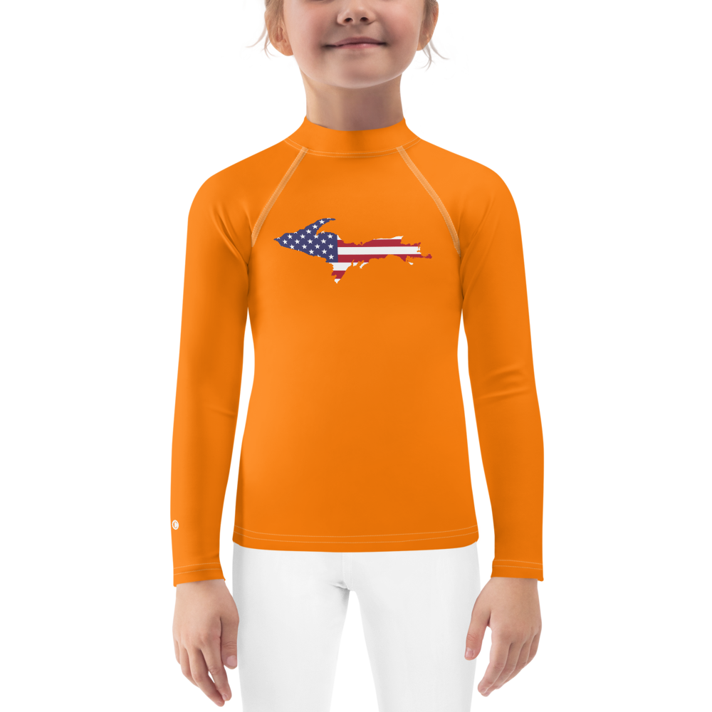 Michigan Upper Peninsula Rash Guard (w/ UP USA Flag) | Toddler - Safety Orange