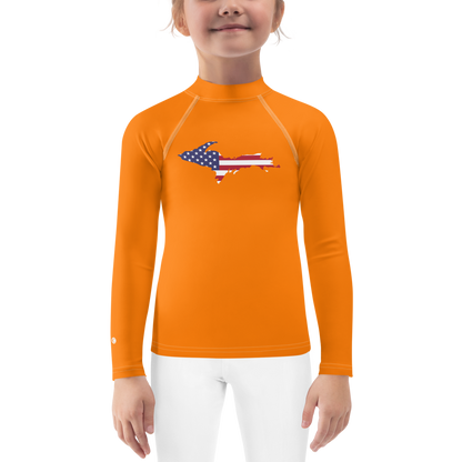 Michigan Upper Peninsula Rash Guard (w/ UP USA Flag) | Toddler - Safety Orange