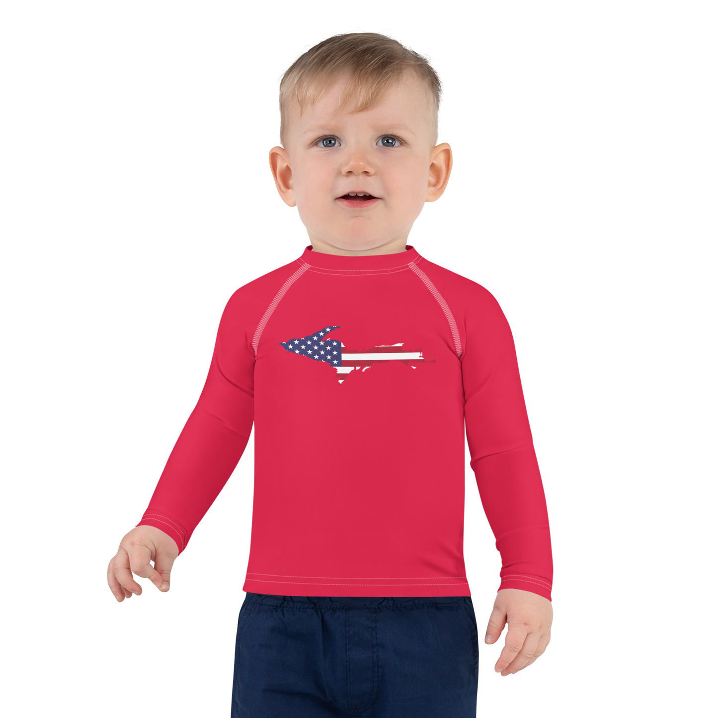 Michigan Upper Peninsula Rash Guard (w/ UP USA Flag) | Toddler - Lighthouse Red