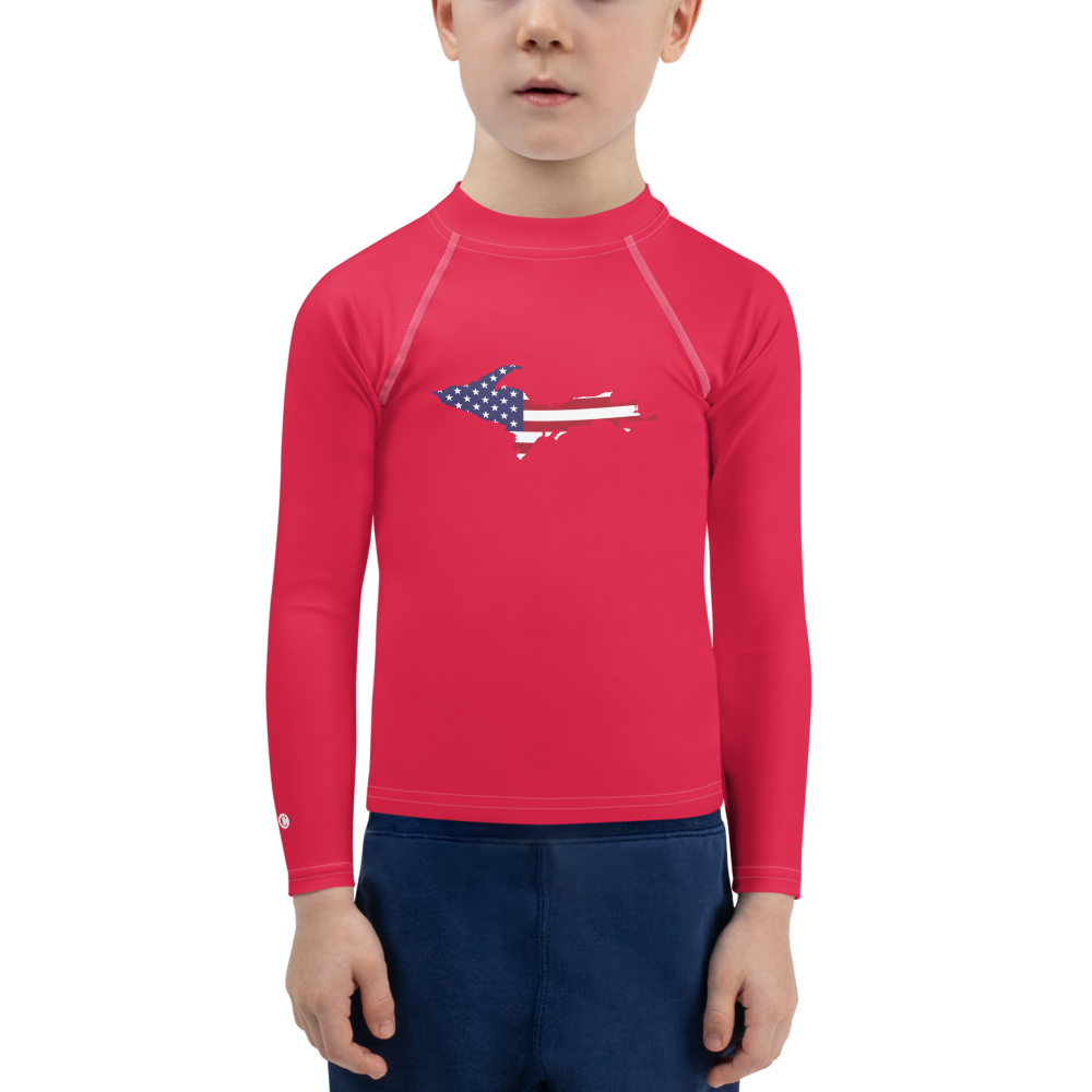 Michigan Upper Peninsula Rash Guard (w/ UP USA Flag) | Toddler - Lighthouse Red