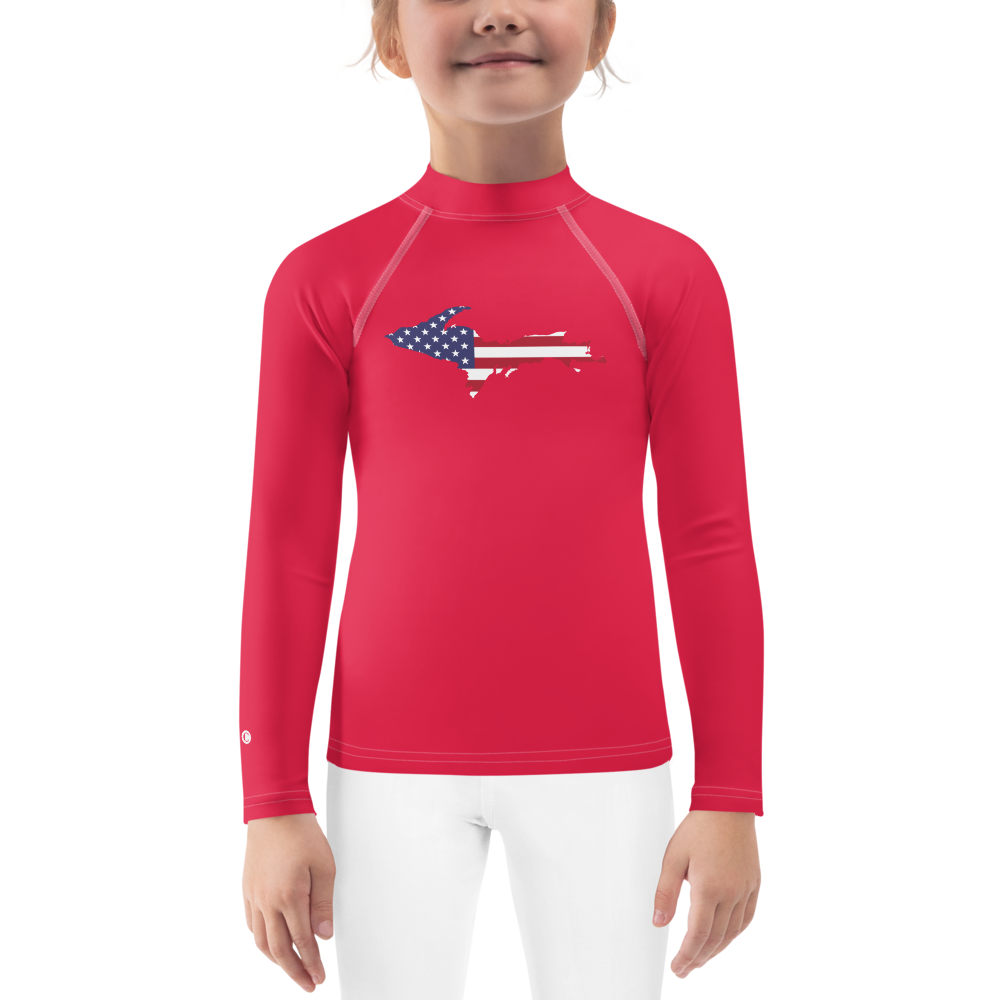 Michigan Upper Peninsula Rash Guard (w/ UP USA Flag) | Toddler - Lighthouse Red