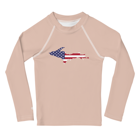 Michigan Upper Peninsula Rash Guard (w/ UP USA Flag) | Toddler - Rose Gold