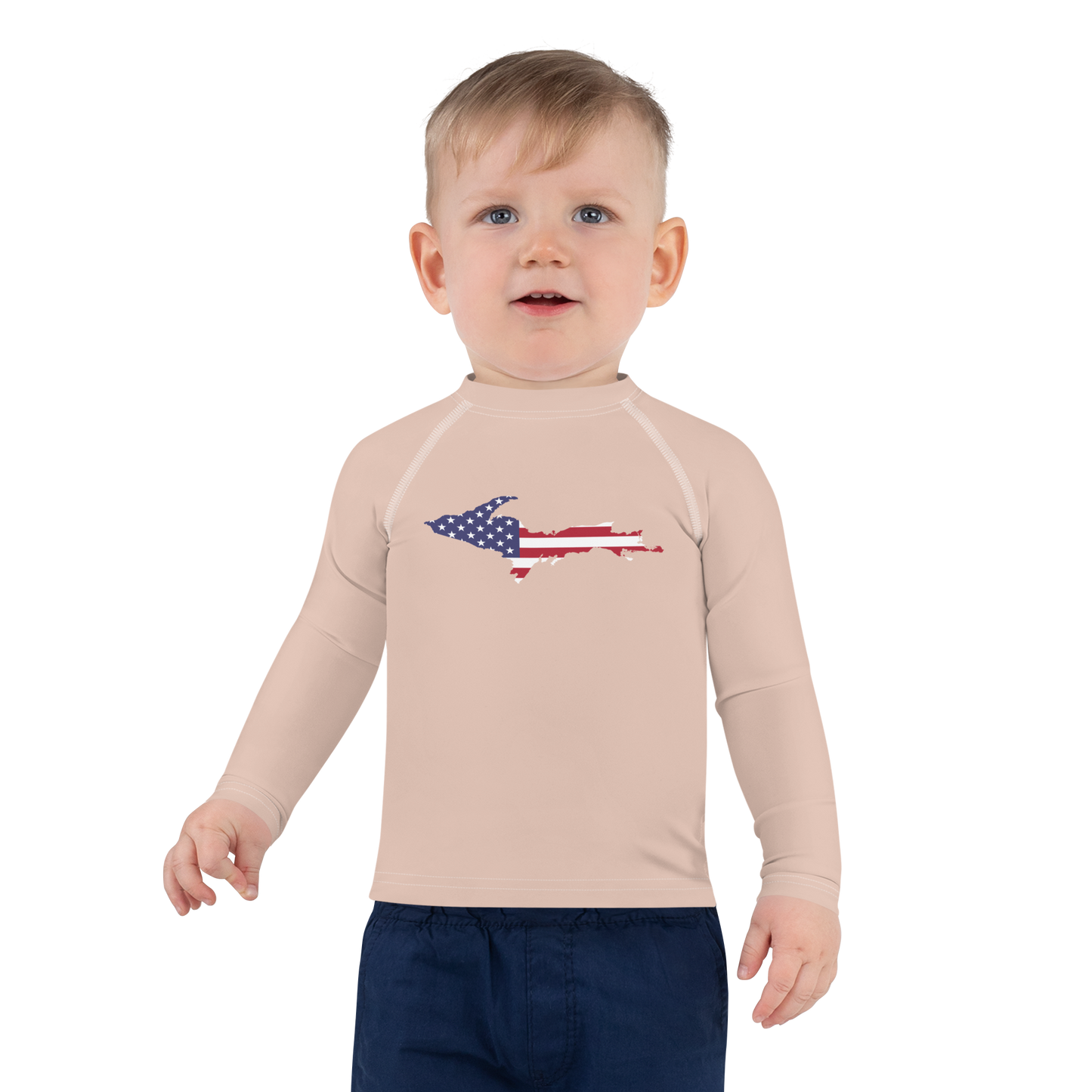 Michigan Upper Peninsula Rash Guard (w/ UP USA Flag) | Toddler - Rose Gold