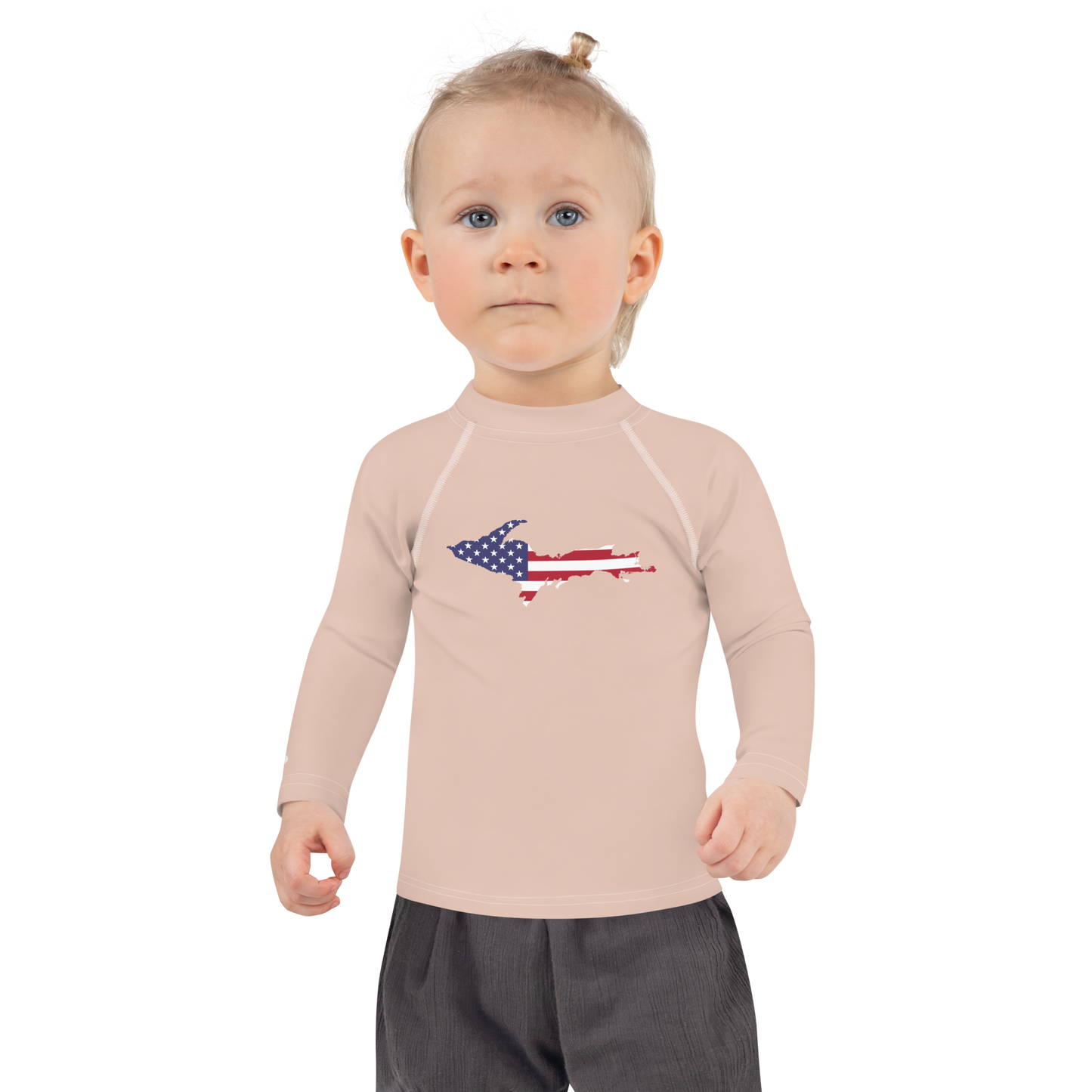 Michigan Upper Peninsula Rash Guard (w/ UP USA Flag) | Toddler - Rose Gold