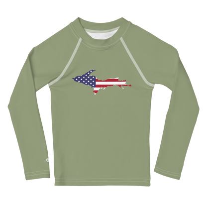 Michigan Upper Peninsula Rash Guard (w/ UP USA Flag) | Toddler - Beachgrass Green