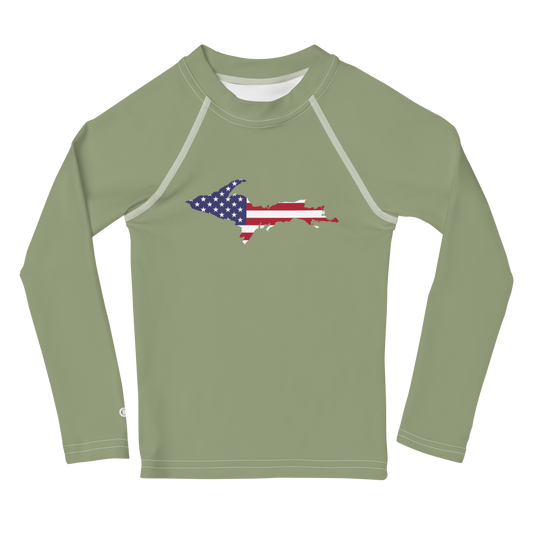 Michigan Upper Peninsula Rash Guard (w/ UP USA Flag) | Toddler - Beachgrass Green