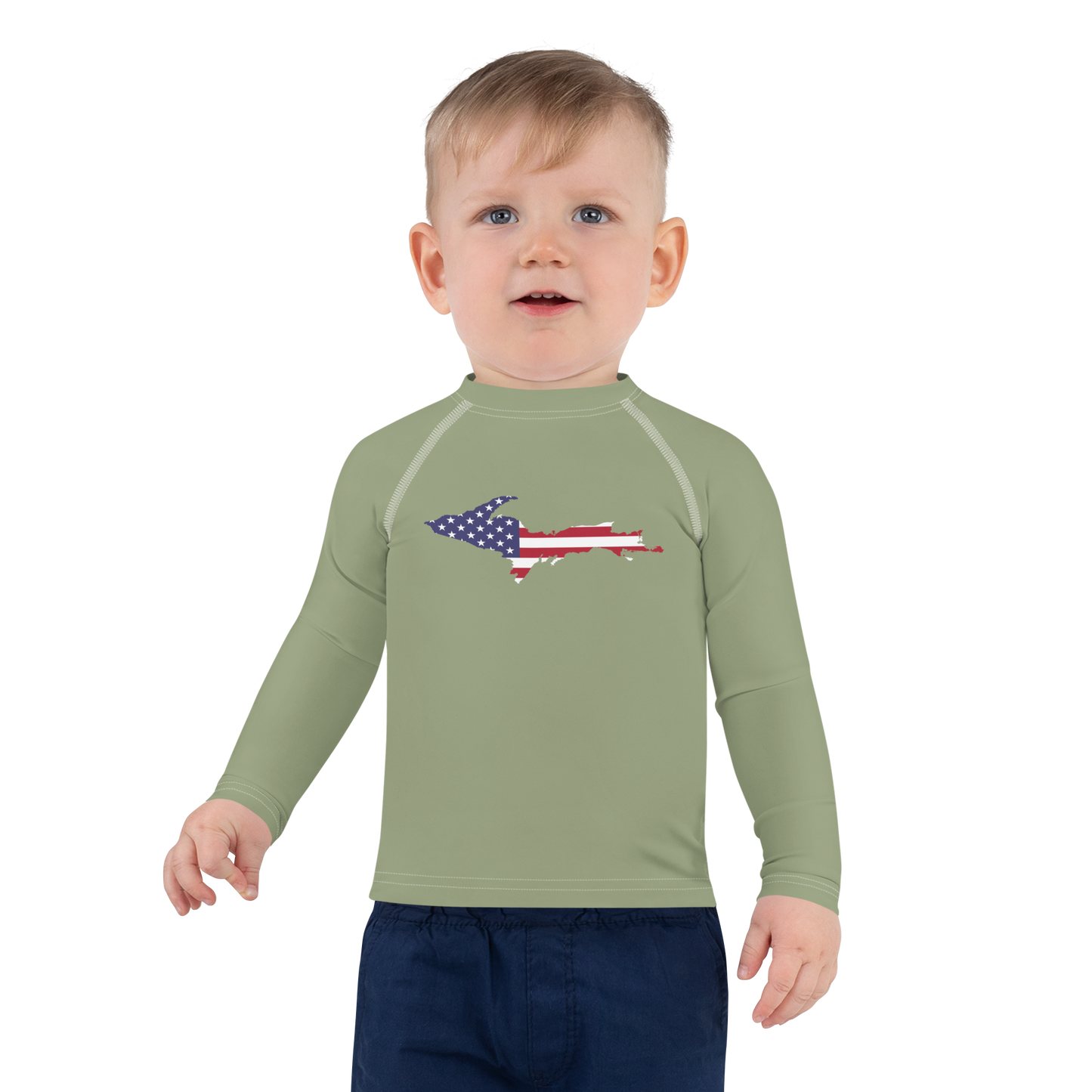 Michigan Upper Peninsula Rash Guard (w/ UP USA Flag) | Toddler - Beachgrass Green