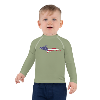 Michigan Upper Peninsula Rash Guard (w/ UP USA Flag) | Toddler - Beachgrass Green