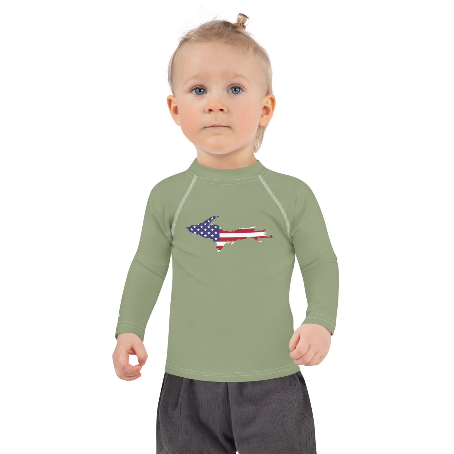 Michigan Upper Peninsula Rash Guard (w/ UP USA Flag) | Toddler - Beachgrass Green