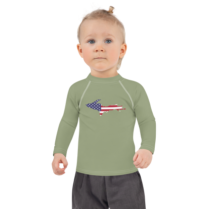 Michigan Upper Peninsula Rash Guard (w/ UP USA Flag) | Toddler - Beachgrass Green