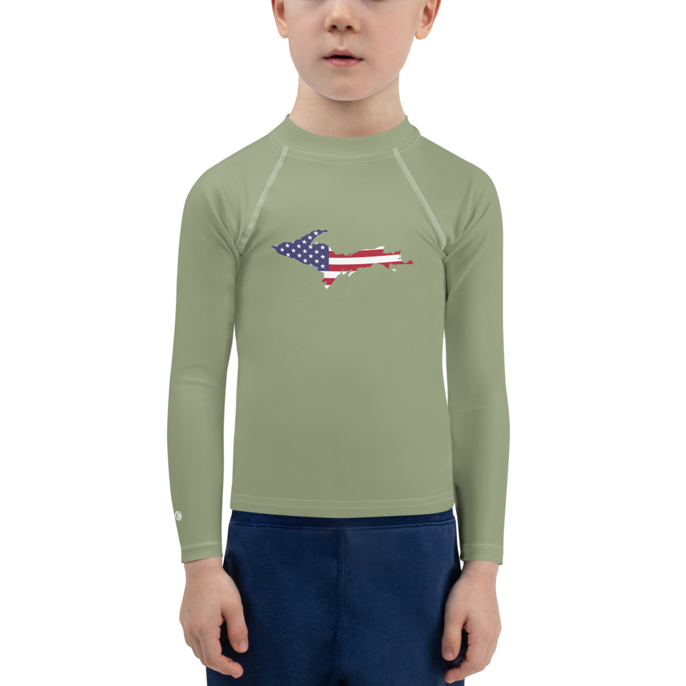 Michigan Upper Peninsula Rash Guard (w/ UP USA Flag) | Toddler - Beachgrass Green