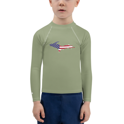 Michigan Upper Peninsula Rash Guard (w/ UP USA Flag) | Toddler - Beachgrass Green