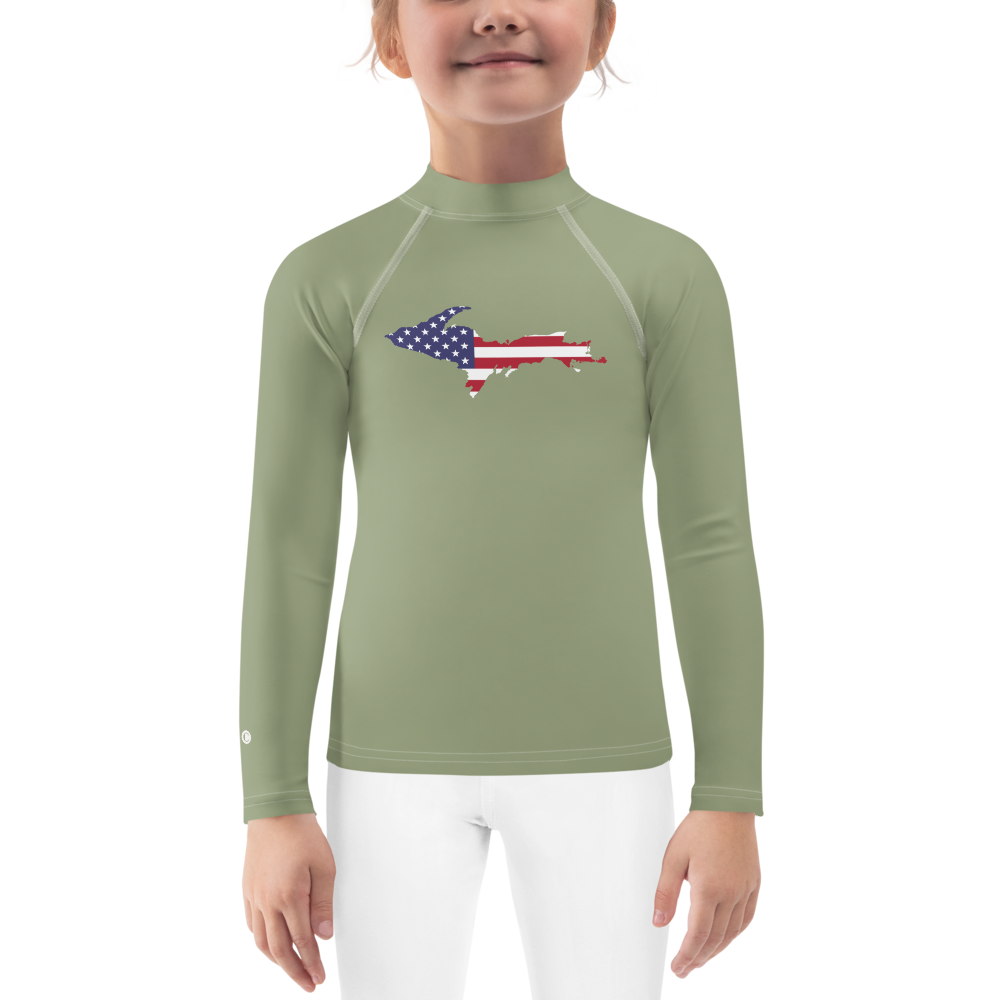 Michigan Upper Peninsula Rash Guard (w/ UP USA Flag) | Toddler - Beachgrass Green