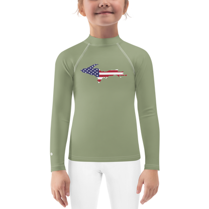 Michigan Upper Peninsula Rash Guard (w/ UP USA Flag) | Toddler - Beachgrass Green