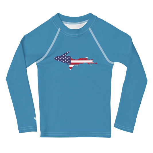 Michigan Upper Peninsula Rash Guard (w/ UP USA Flag) | Toddler - Lake Michigan Blue