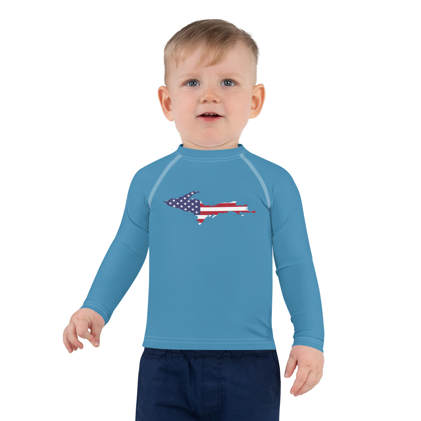 Michigan Upper Peninsula Rash Guard (w/ UP USA Flag) | Toddler - Lake Michigan Blue