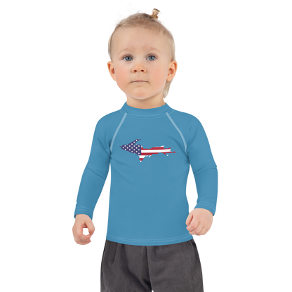 Michigan Upper Peninsula Rash Guard (w/ UP USA Flag) | Toddler - Lake Michigan Blue