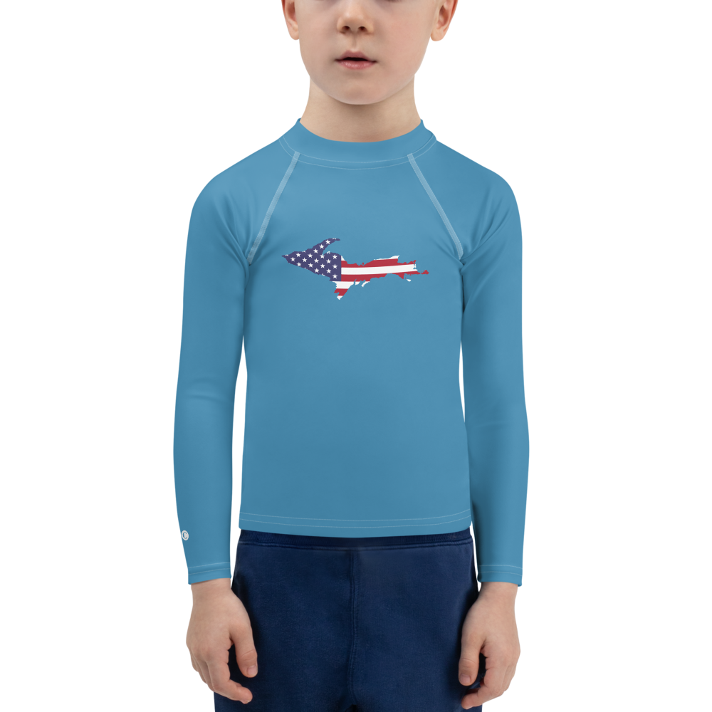 Michigan Upper Peninsula Rash Guard (w/ UP USA Flag) | Toddler - Lake Michigan Blue