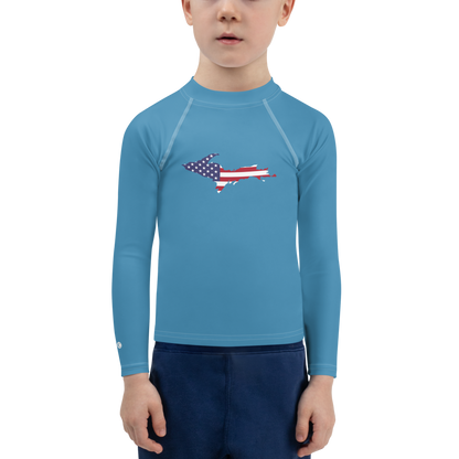 Michigan Upper Peninsula Rash Guard (w/ UP USA Flag) | Toddler - Lake Michigan Blue