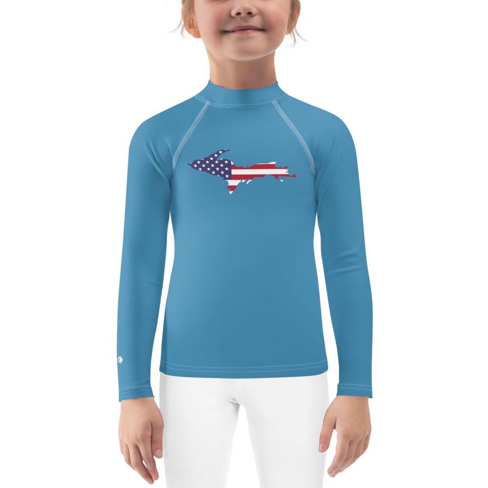 Michigan Upper Peninsula Rash Guard (w/ UP USA Flag) | Toddler - Lake Michigan Blue