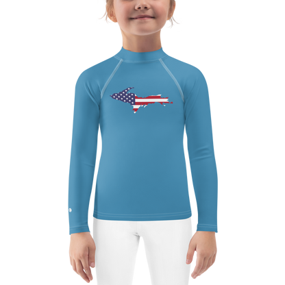 Michigan Upper Peninsula Rash Guard (w/ UP USA Flag) | Toddler - Lake Michigan Blue