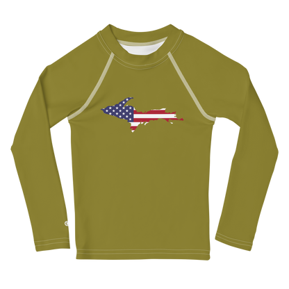 Michigan Upper Peninsula Rash Guard (w/ UP USA Flag) | Toddler - Scrub Gold