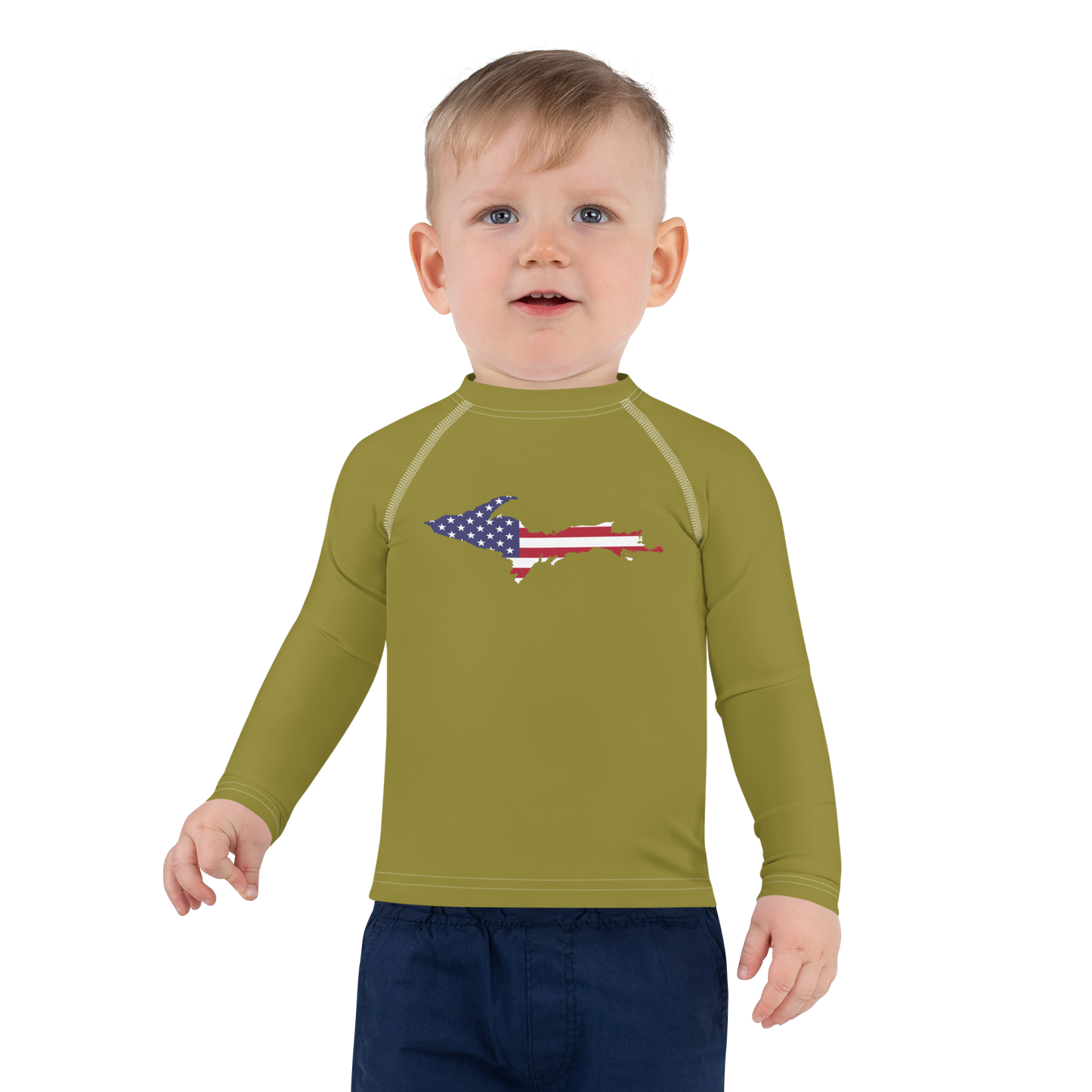 Michigan Upper Peninsula Rash Guard (w/ UP USA Flag) | Toddler - Scrub Gold