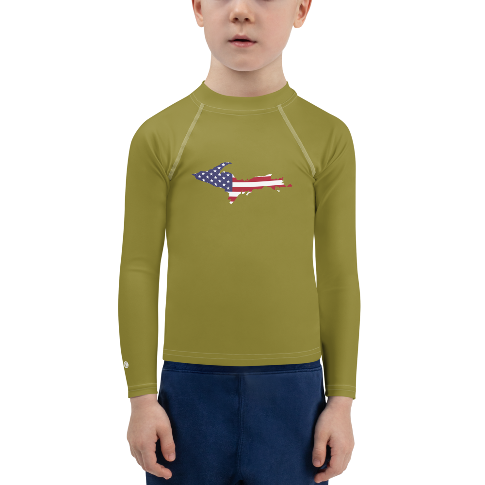 Michigan Upper Peninsula Rash Guard (w/ UP USA Flag) | Toddler - Scrub Gold