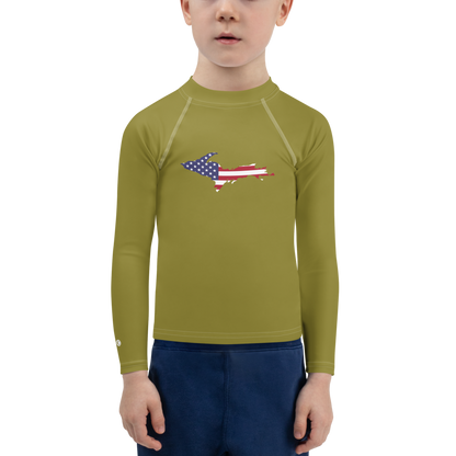 Michigan Upper Peninsula Rash Guard (w/ UP USA Flag) | Toddler - Scrub Gold